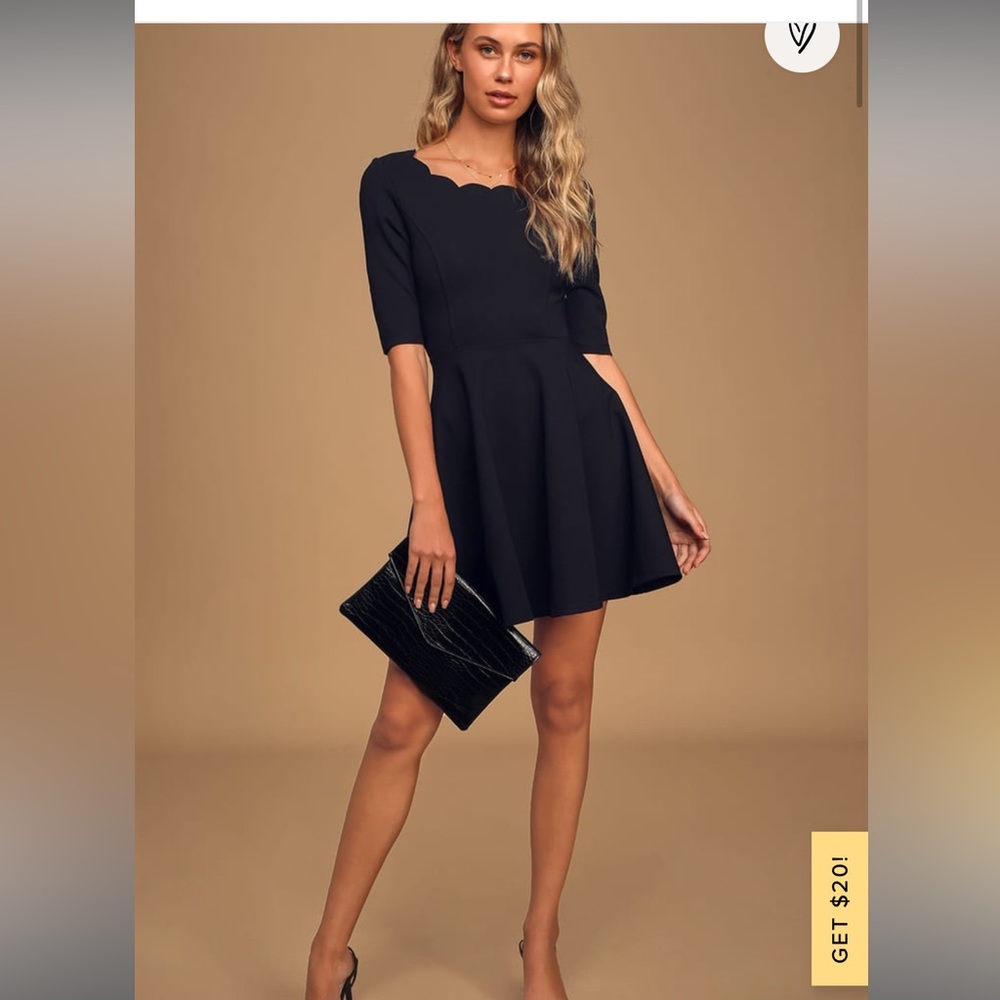 Lulus Tip the Scallops Scalloped Skater Dress black Size Small holiday